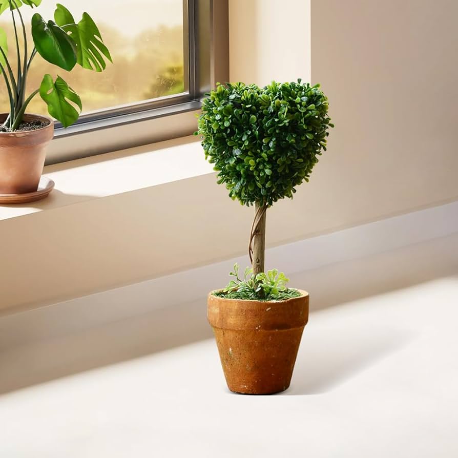8” Heart-Shaped Artificial Boxwood Topiary Plant